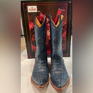 Los Altos Boots Blue Jean 3X Toe. Genuine Crocodile.